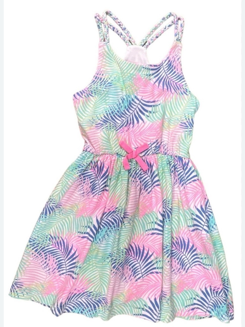 Tommy Hilfiger girls tank dress with palm print and front bow NWT size 8